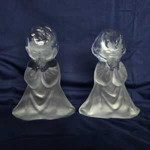 Beautiful! Vtg‎ Clear Glass Bookends Boy Girl Praying Children VIKING Glass 7.5"